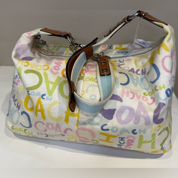 Coach Handbags - Coach Hampton Scribble Shoulder Bag Cotton and Leather 2009 13564